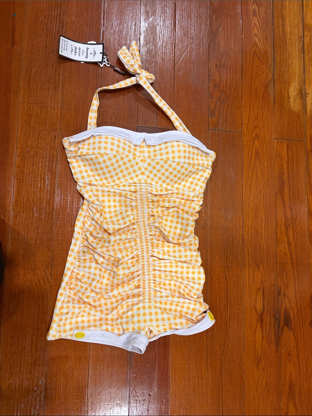 Retro Stage Yellow Gingham Halter One-Piece Swimsuit